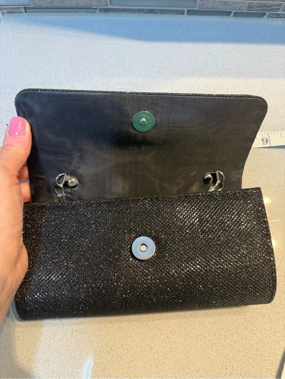 Black Glitter Chain Clutch Bag
